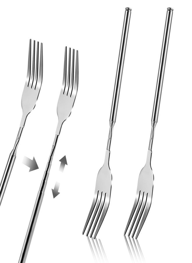 Aeaocvo 2Pcs Extendable Forks 8.7 to 25.6 Inch Adjustable Telescopic Fork, Stainless Steel Long Fork Retractable Dinner Fork for Fruit Dessert BBQ - Image 1